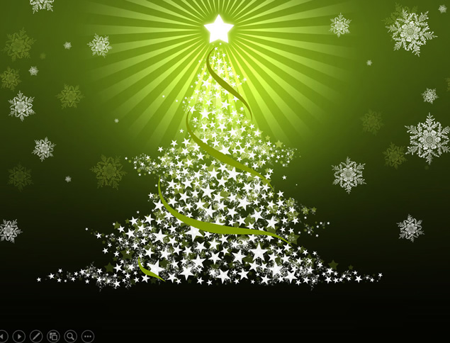 雪花 五角星 光芒 圣诞树唯美绿色系圣诞节PPT模板